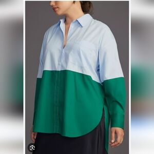 Anthropologie Maeve Women's Button Down Shirt Colour Block Green Blue Size 1X